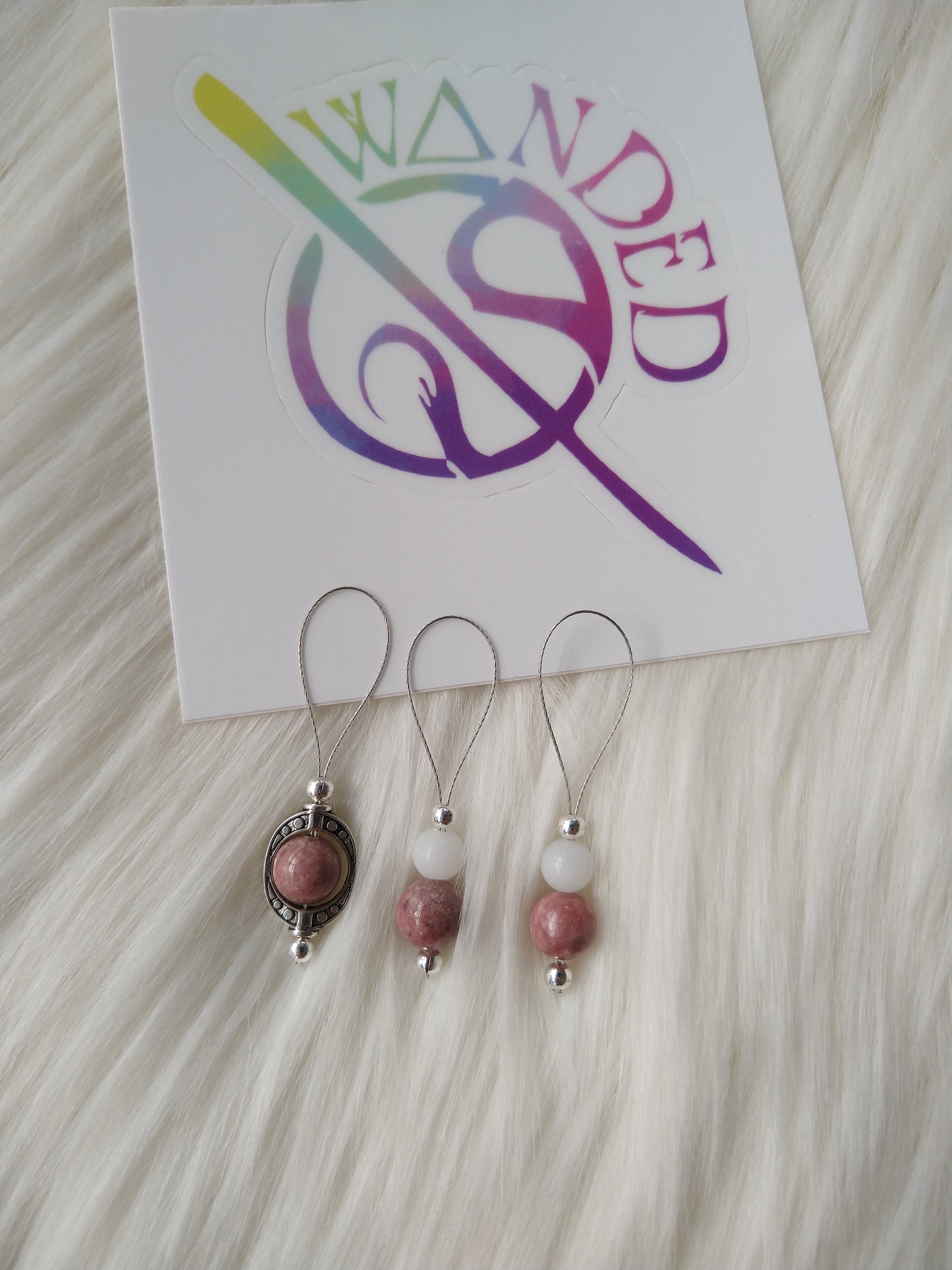 Stitch Markers - framed pink stones, set of 3