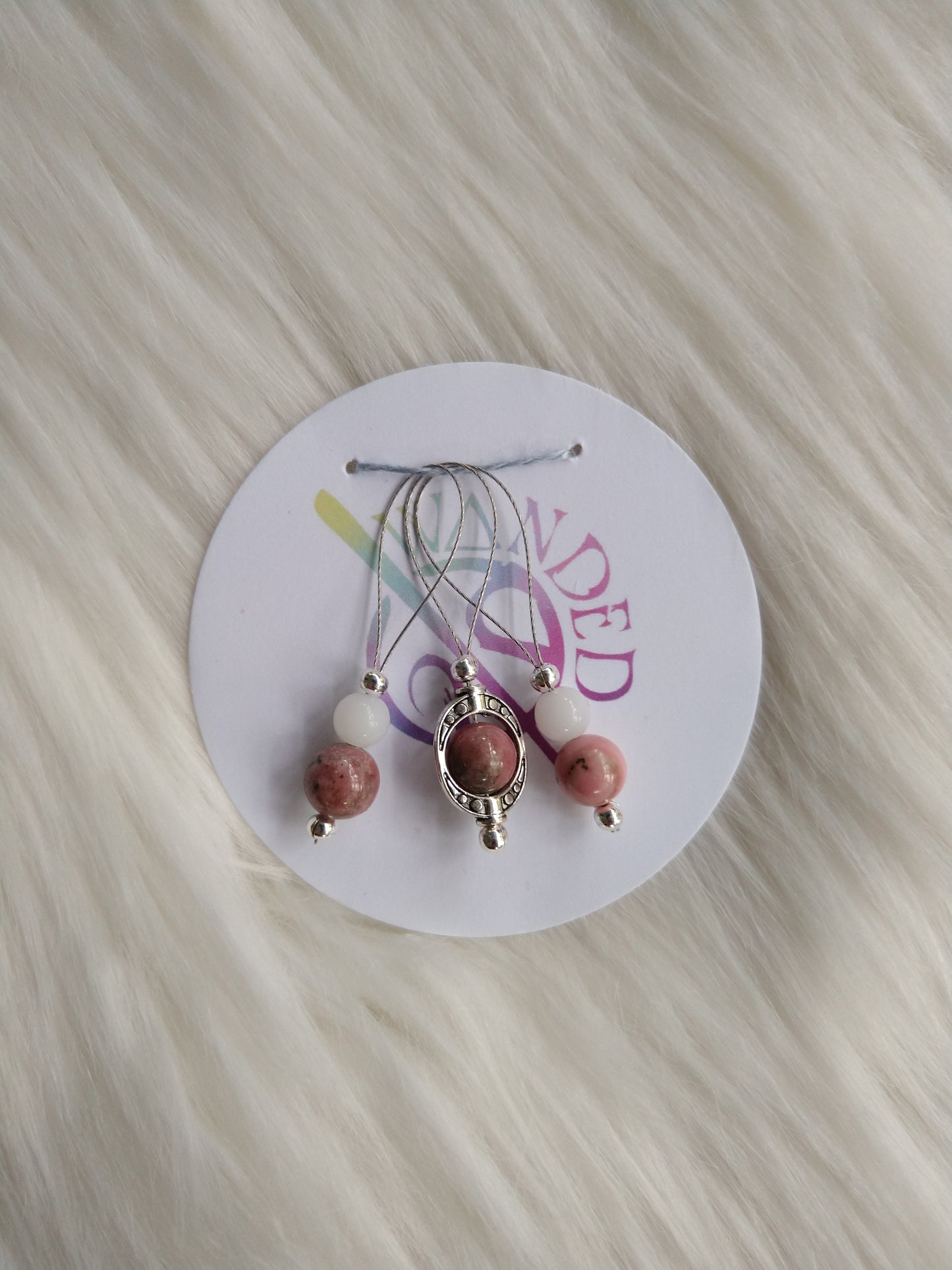 Stitch Markers - framed pink stones, set of 3